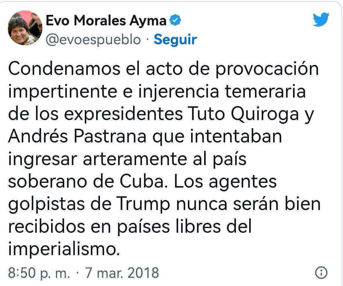 trino de evo morales sobre expresidente Andrés Pastrana