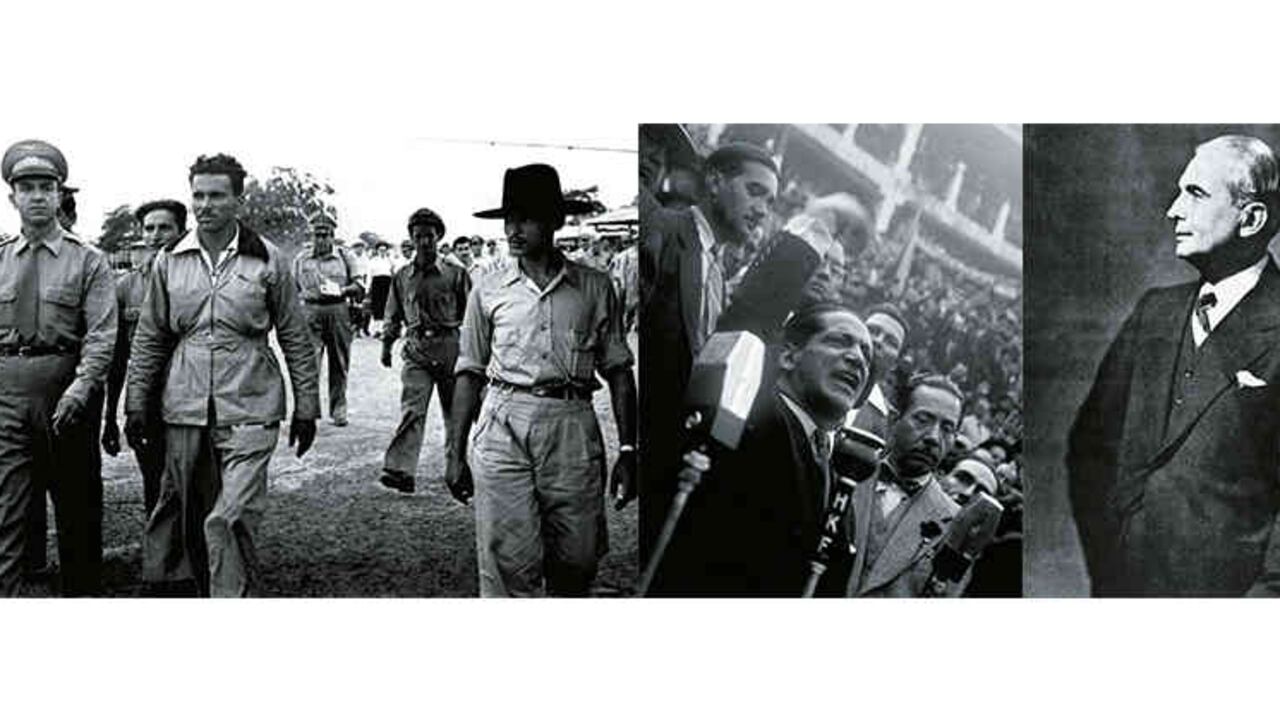 Guadalupe Salcedo (1922-1957), comandante de una de las guerrillas liberales de los Llanos. (El Tiempo) / El caudillo liberal Jorge Eliécer Gaitán (1903-1948). (Archivo Semana) / El presidente conservador Mariano Ospina Pérez (1891-1976). (Archivo particular)