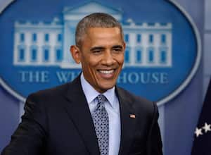FILE - In this Jan. 18, 2017 file photo, President Barack Obama smiles during his final presidential news conference in the briefing room of the White House in Washington. More than a dozen “60 Minutes” interviews with Obama, beginning when he was a U.S. Senator, have been compiled into an audio release, “Barack Obama: The 60 Minutes Interviews” coming out Oct. 13. (AP Photo/Pablo Martinez Monsivais, File)