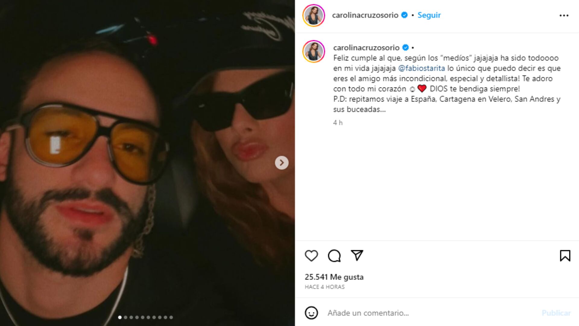 Carolina Cruz y su amigo Fabio Starita.