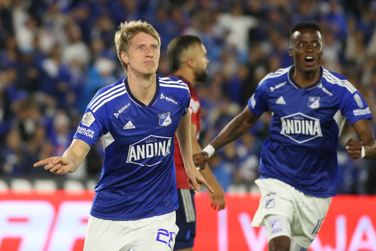 Andres Llinás celebrando su gol ante Independiente Medellín en la fecha 6 de cuadrangulares en la Liga BetPlay