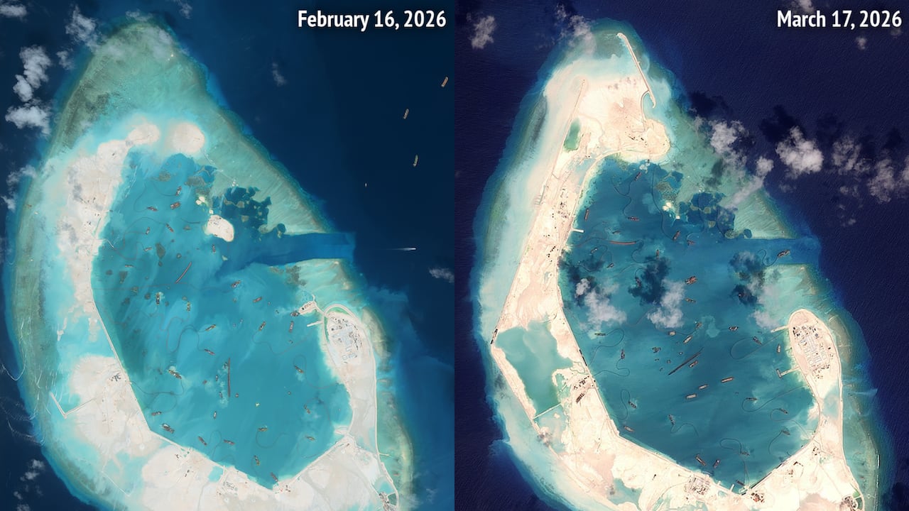 Isla artificial de China en el Arrecife Antílope.