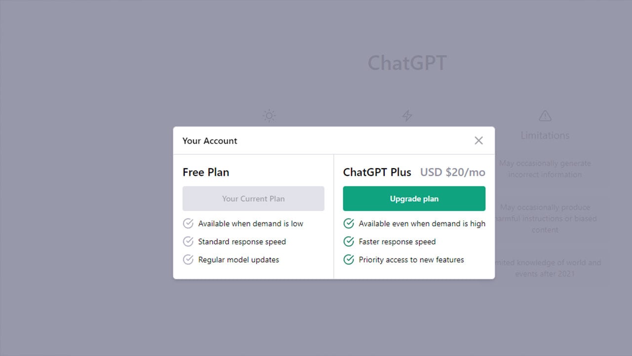 ChatGPT Plus tiene un precio de 20 dólares al mes.