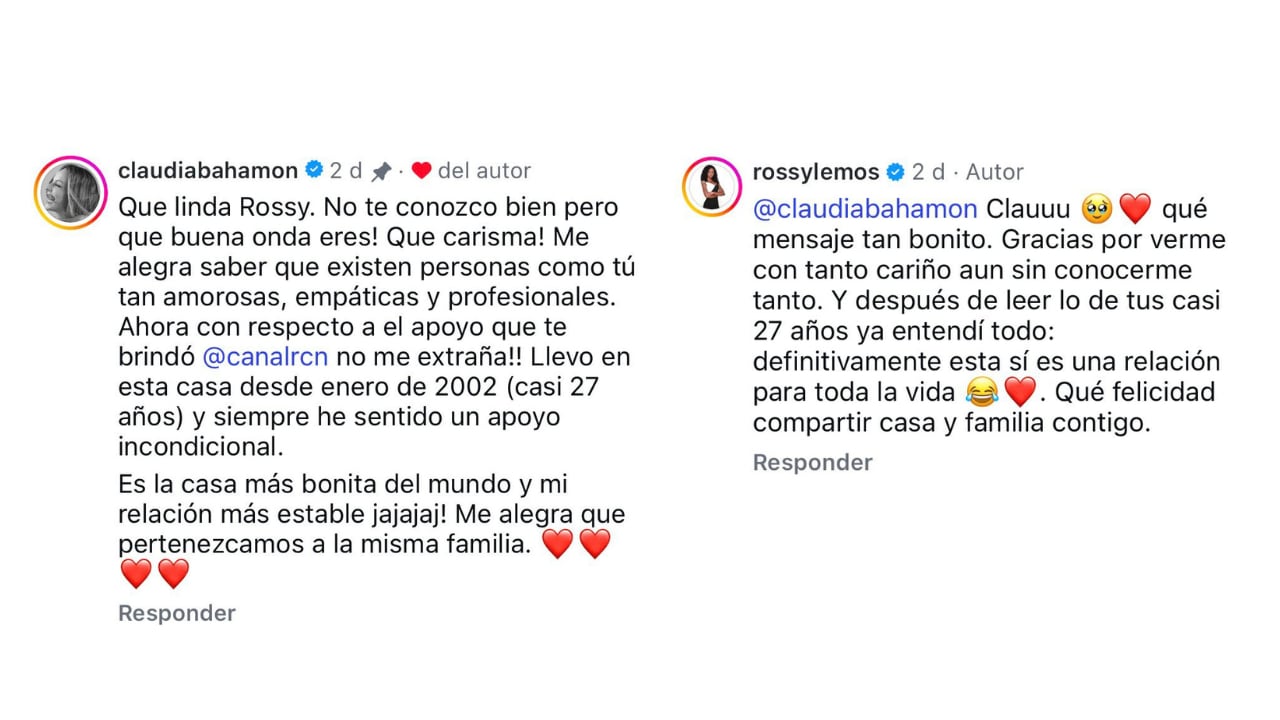 Intercambio de mensajes entre Claudia Bahamón y Rossy Lemos.