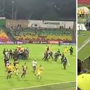 Hinchas de Bucaramanga ingresaron inescrupulosamente al gramado.