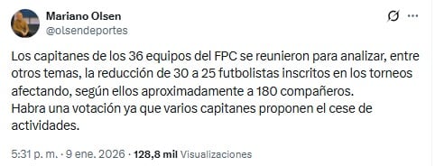 Pantallazo X: @olsendeportes