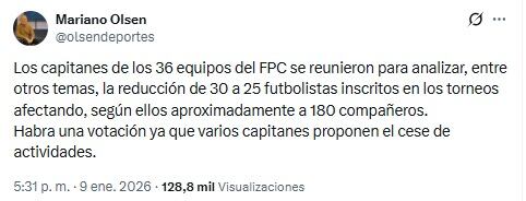 Pantallazo X: @olsendeportes