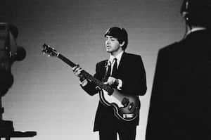 BIRMINGHAM, UNITED KINGDOM - 15th DECEMBER: Paul McCartney from The Beatles performs at Alpha TV studios in Birmingham, England during filming of ABC TV show 'Thank Your Lucky Stars' on 15th December 1963. (Photo by Mark and Colleen Hayward/Redferns)