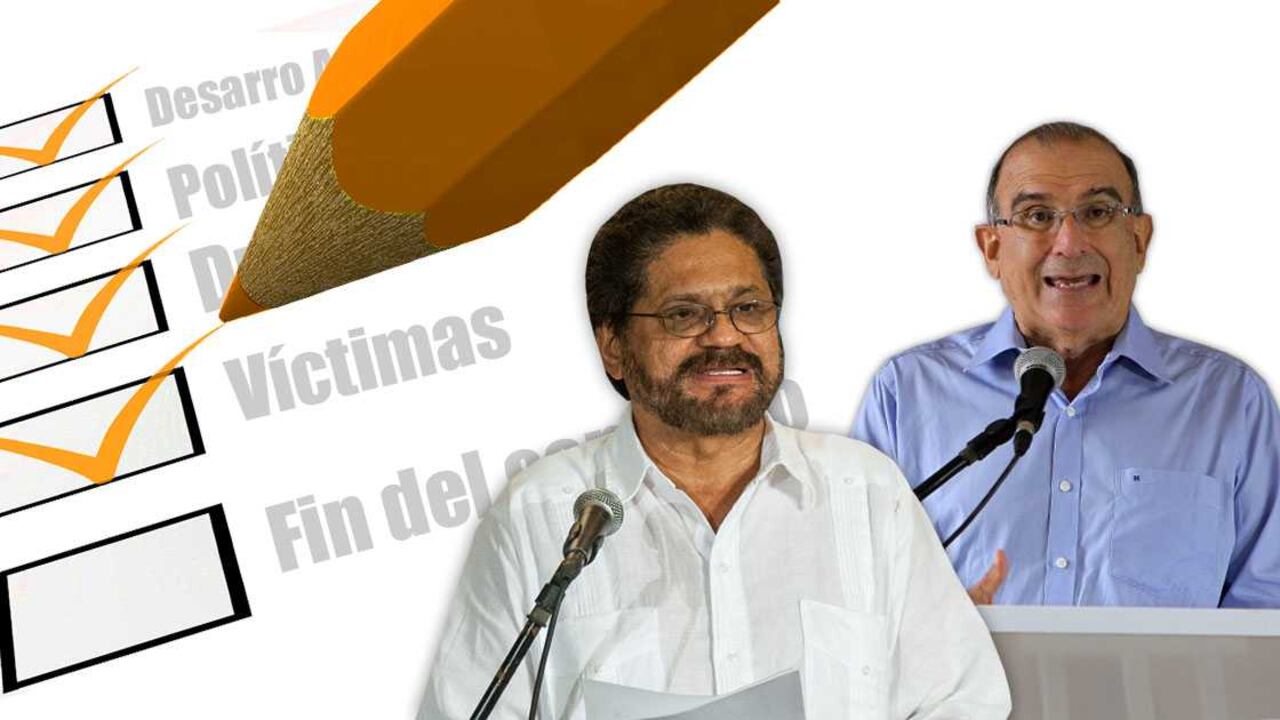 Iván Márquez, jefe del equipo negociador, y Humberto de la Calle, jefe del equipo negociador del Gobierno.