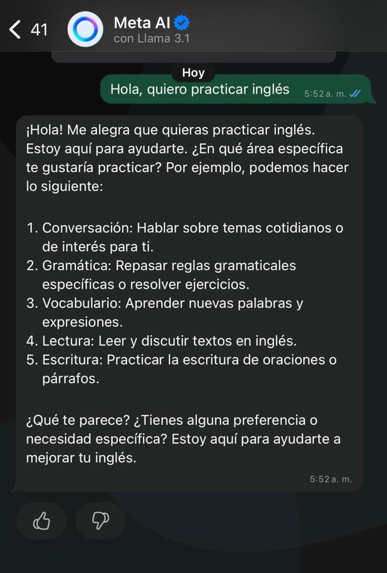 ¿Cómo practicar inglés con Meta AI?