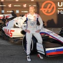 BARCELONA, SPAIN - FEBRUARY 23: . ,Presentation of the new car by Uralkali Haas F1 Team,Nikita Mazepin (RUS),Uralkali Haas F1 Team,Mick Schumacher (DEU) during Day One of F1 Testing at Circuit de Barcelona-Catalunya on February 23, 2022 in Barcelona, Spain. (Photo by Hasan Bratic/DeFodi Images via Getty Images)