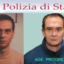 Una combinación de imágenes muestra una imagen generada por computadora y publicada por la policía italiana, a la derecha, junto a una fotografía del capo de la mafia Matteo Messina Denaro.