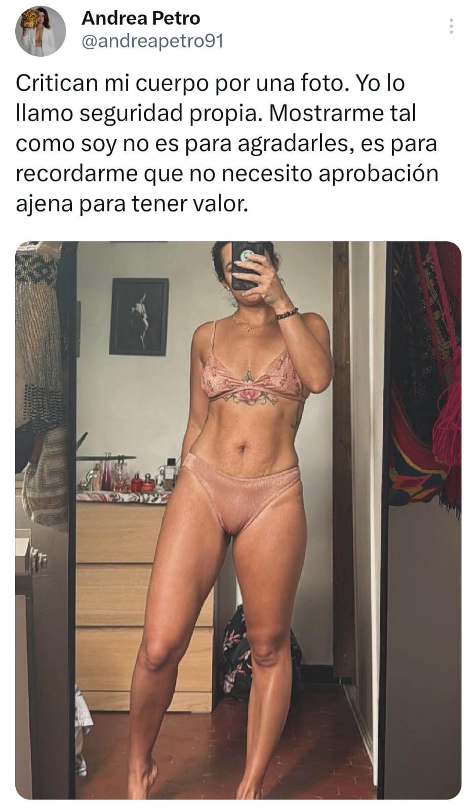 La publicación de Andrea Petro.