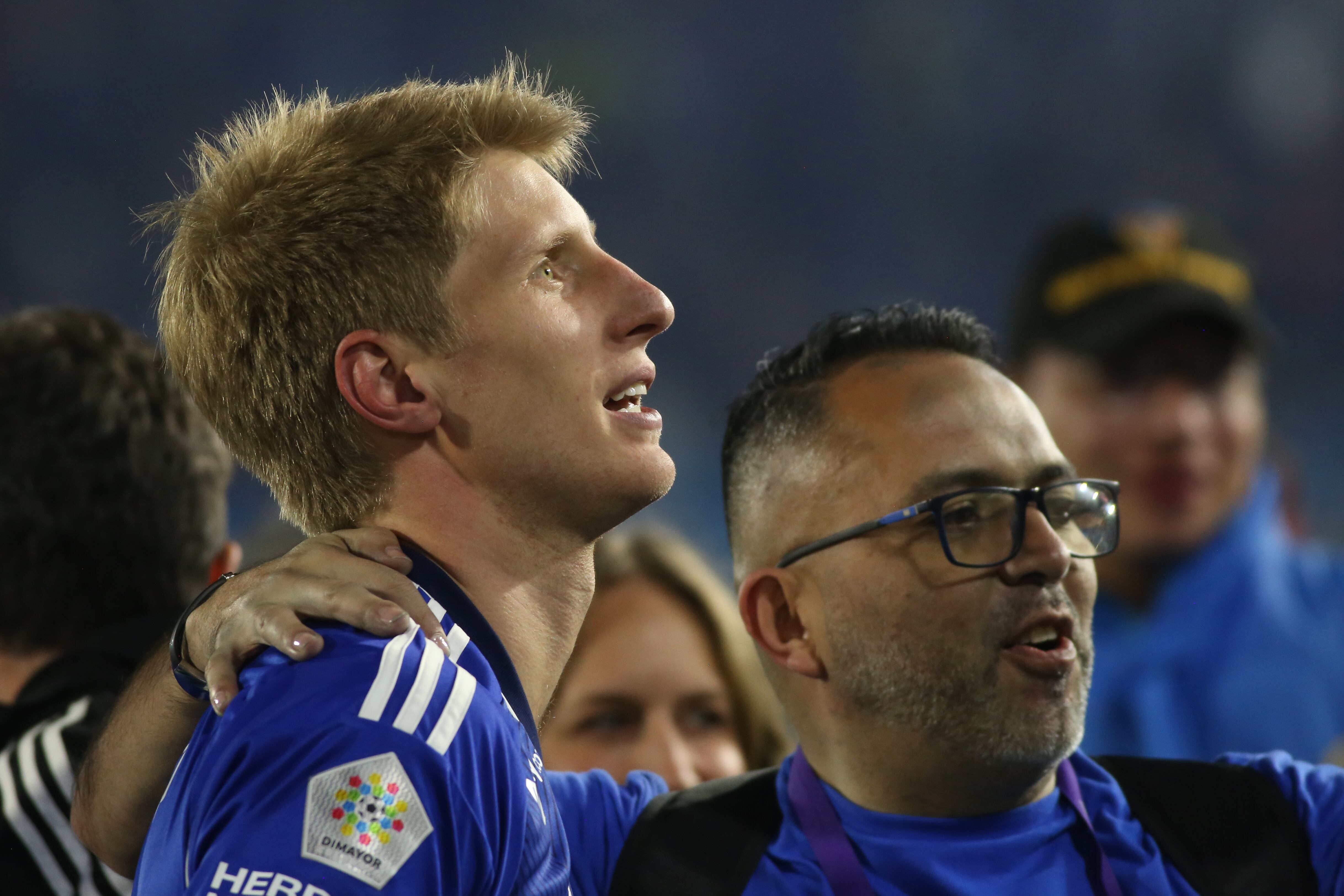 Andres Llinas of Millonarios F. C. celebrates the victory during the second leg of the final for the Liga BetPlay DIMAYOR I 2023 played at the Nemesio Camacho El Campin stadium in the city of Bogota. (Photo by Daniel Garzon Herazo/NurPhoto via Getty Images)