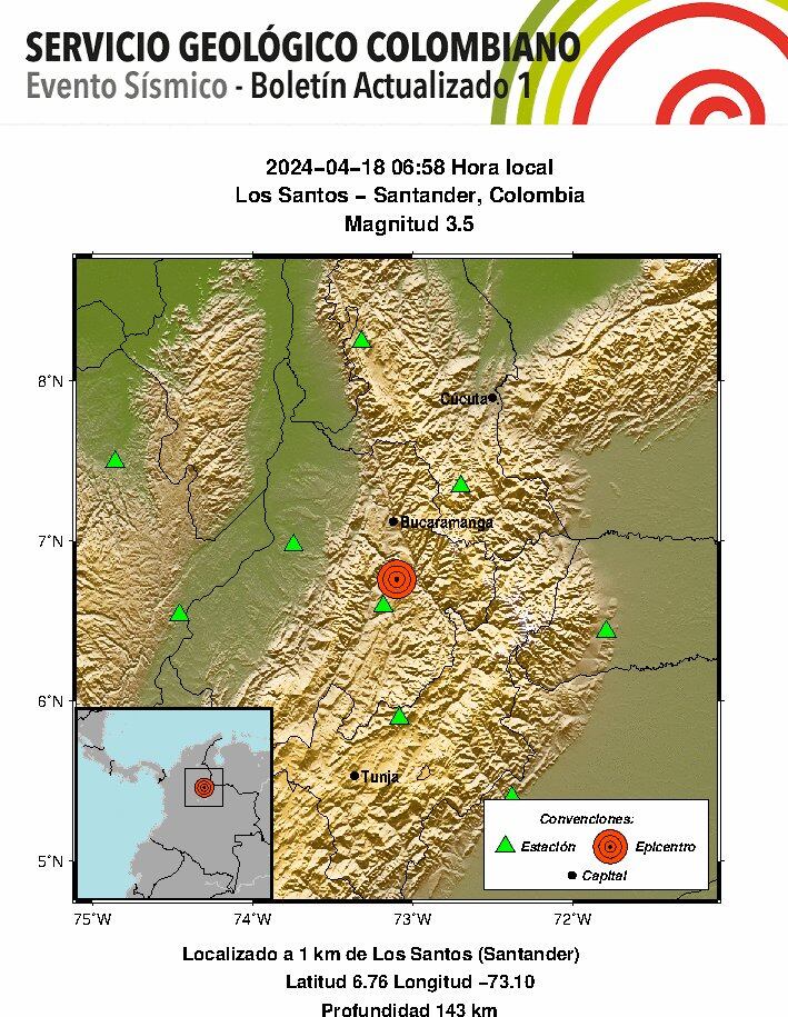 El epicentro del sismo fue en el municipio de Los Santos, Santander.