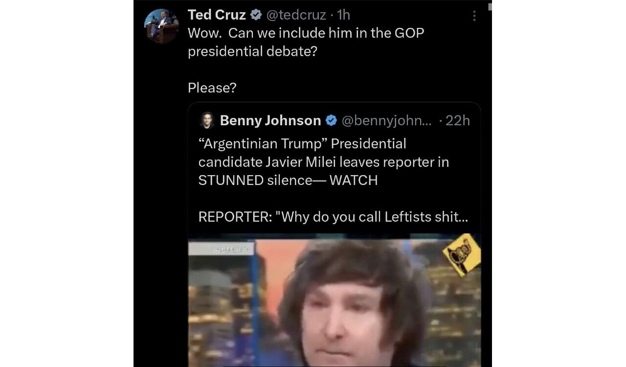 Estas fueron las palabras del republicano Ted Cruz en Twitter sobre Javier Milei