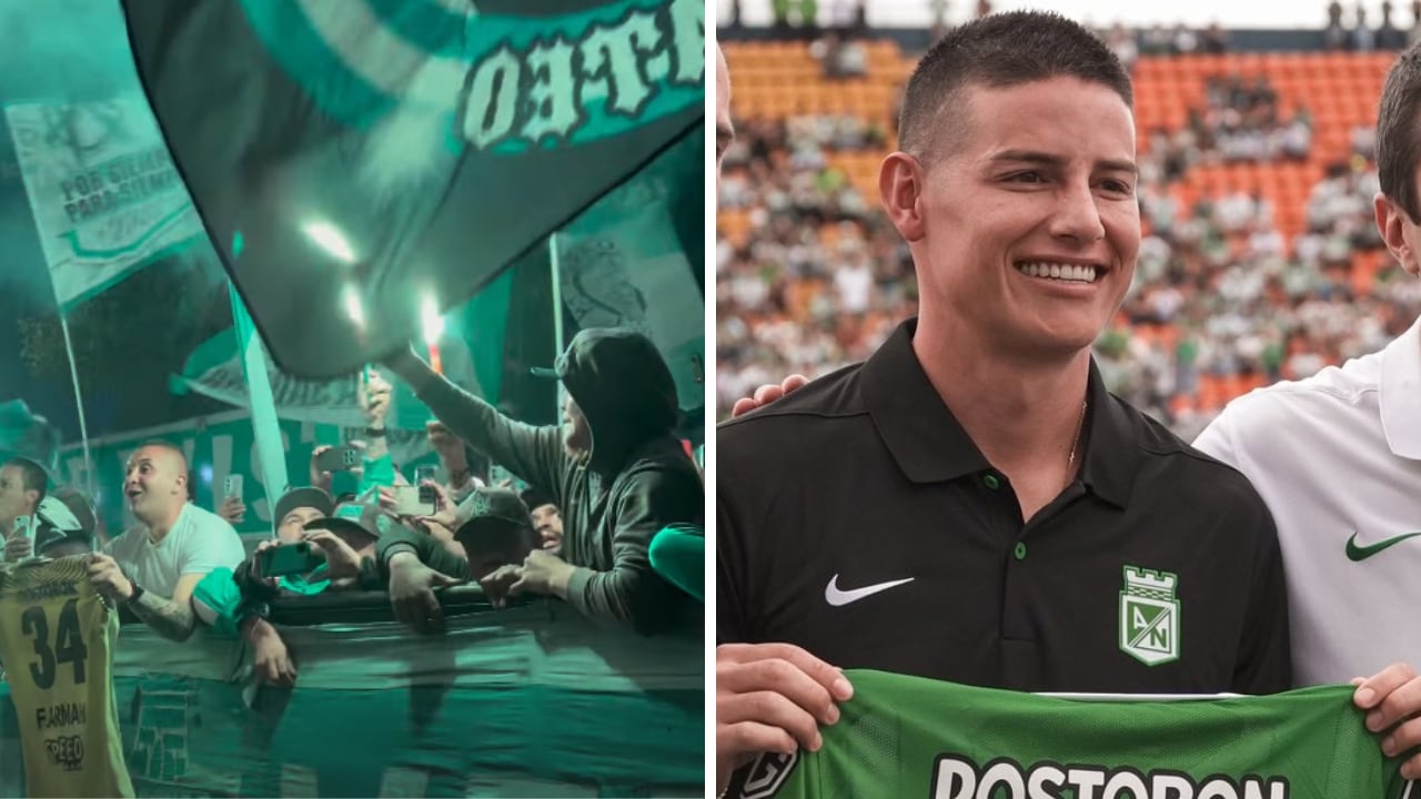 James Rodríguez, bienvenido entre la hinchada de Nacional con un banderazo en Bogotá.