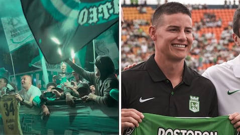 James Rodríguez, bienvenido entre la hinchada de Nacional con un banderazo en Bogotá.