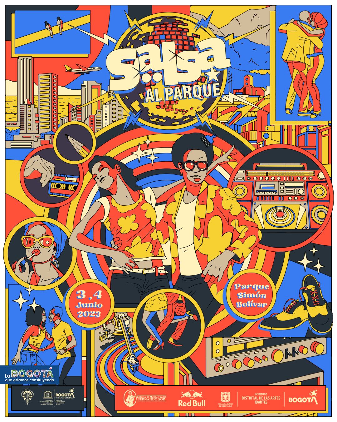 La imagen que refleja porqué Salsa al Parque es la fiesta bogotana es del ilustrador, dibujante y diseñador Johann Tarazona Matiz.