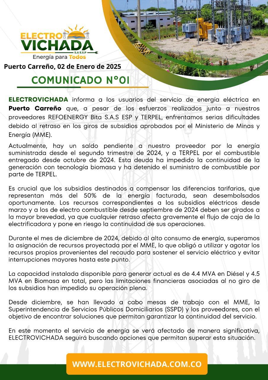 Comunicado de Electrovichada.