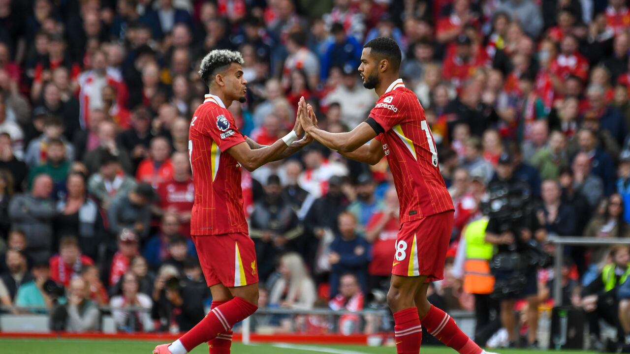 Luis Díaz siendo sustituido por Cody Gakpo.