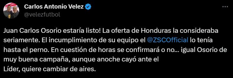 Información de Carlos Antonio Vélez sobre Juan Carlos Osorio.