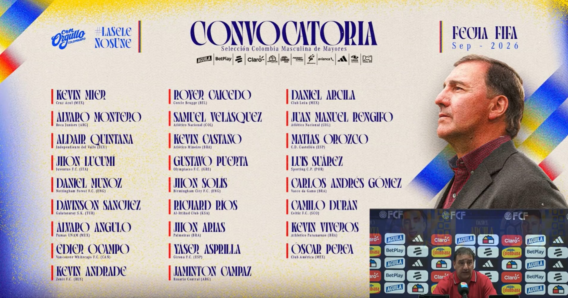 Primera convocatoria postMundial de Néstor Lorenzo en Selección Colombia