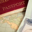"US visa, vintage map and passport background"