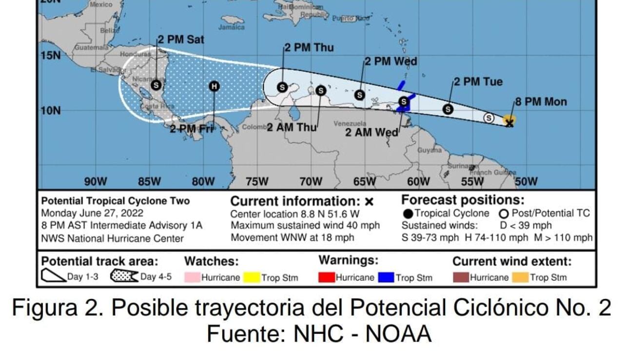 Esta es la trayectoria de la onda tropical que llega a Colombia.