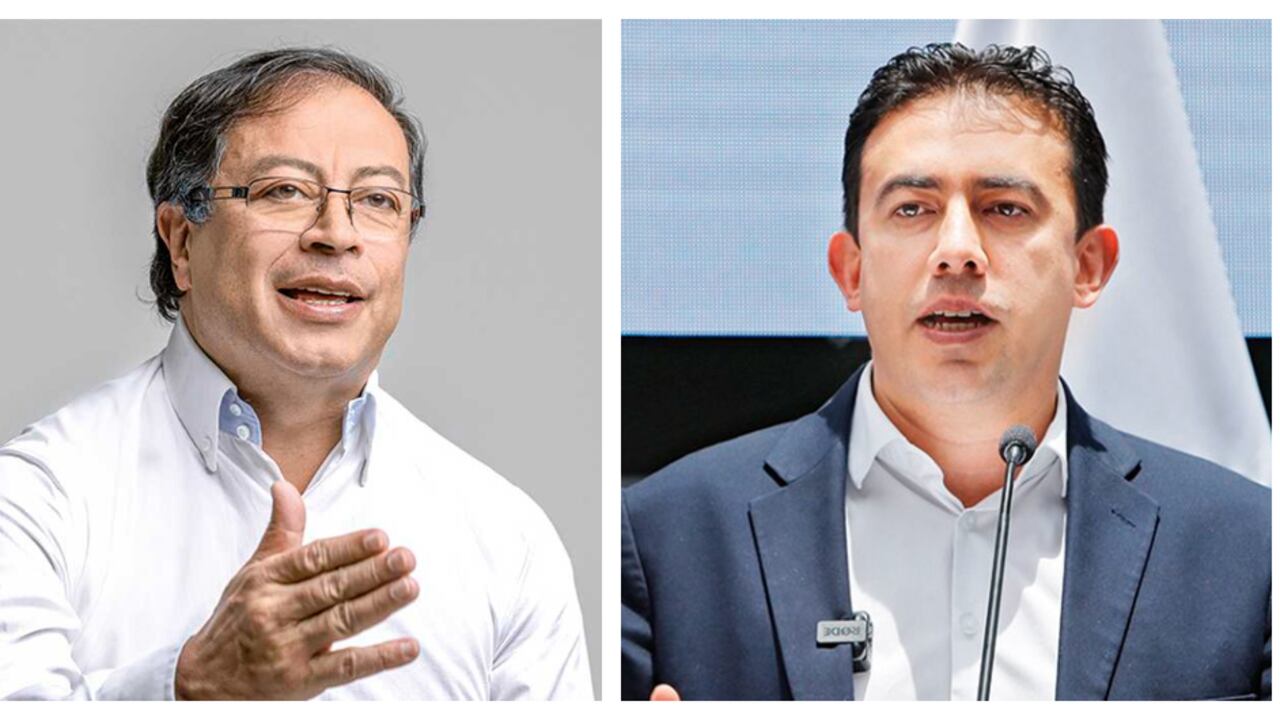 Gustavo Petro, candidato a la presidencia y el registrador nacional Alexander Vega.