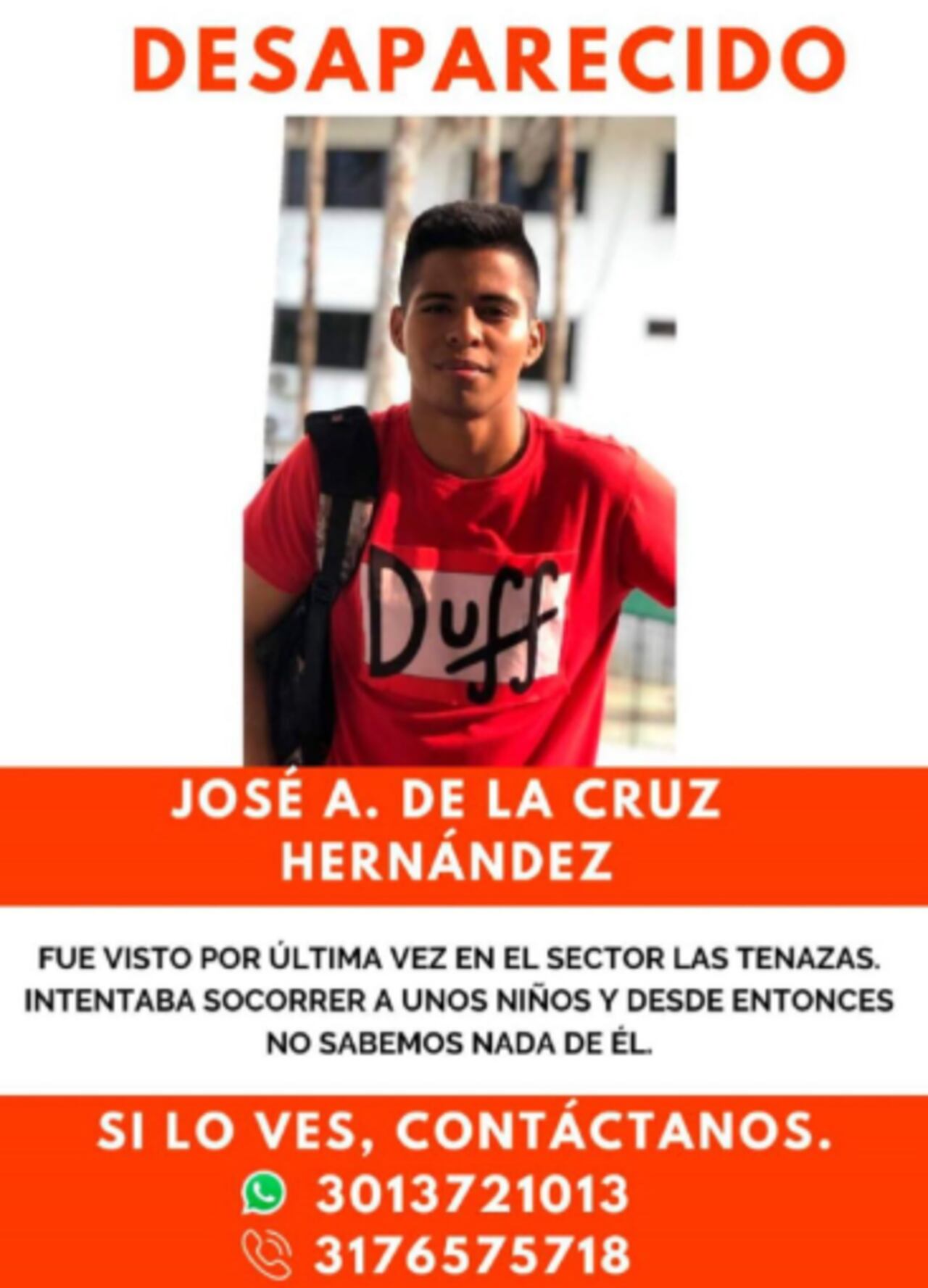 José Armando de la Cruz Hernández, desaparecido en Cartagena.