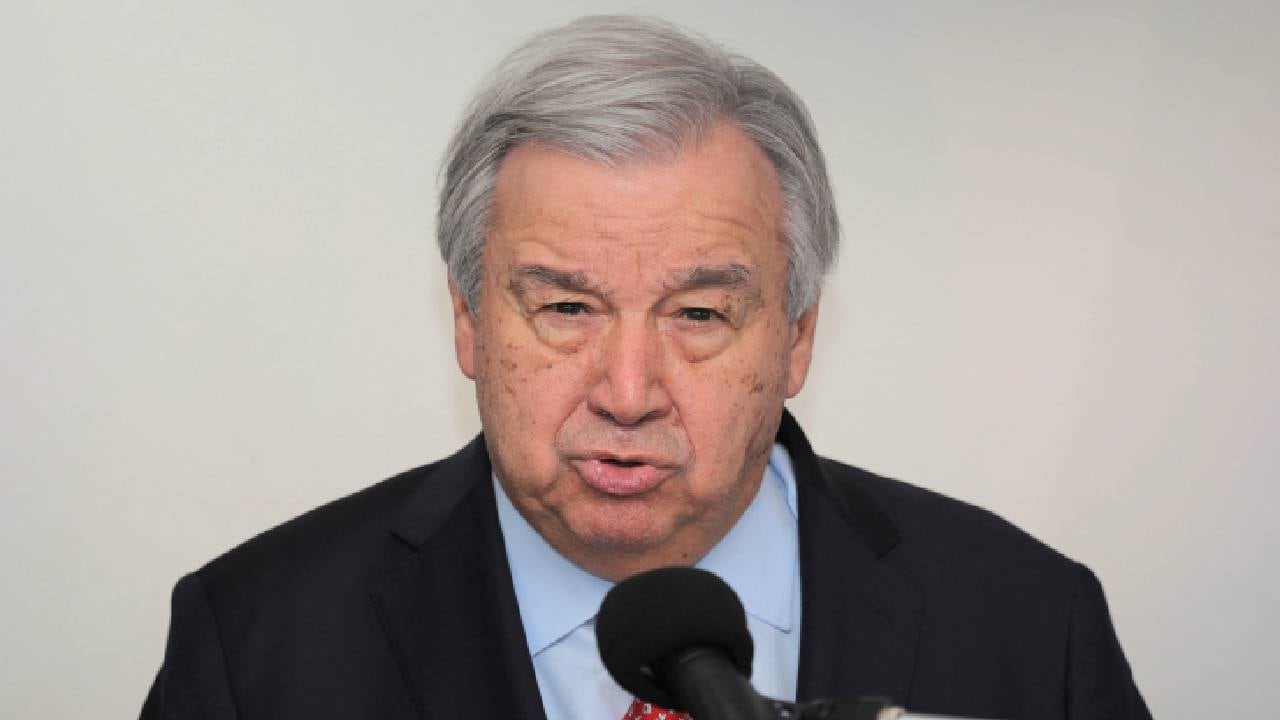 El secretario general de Naciones Unidas (ONU), António Guterres, durante una conferencia de prensa.