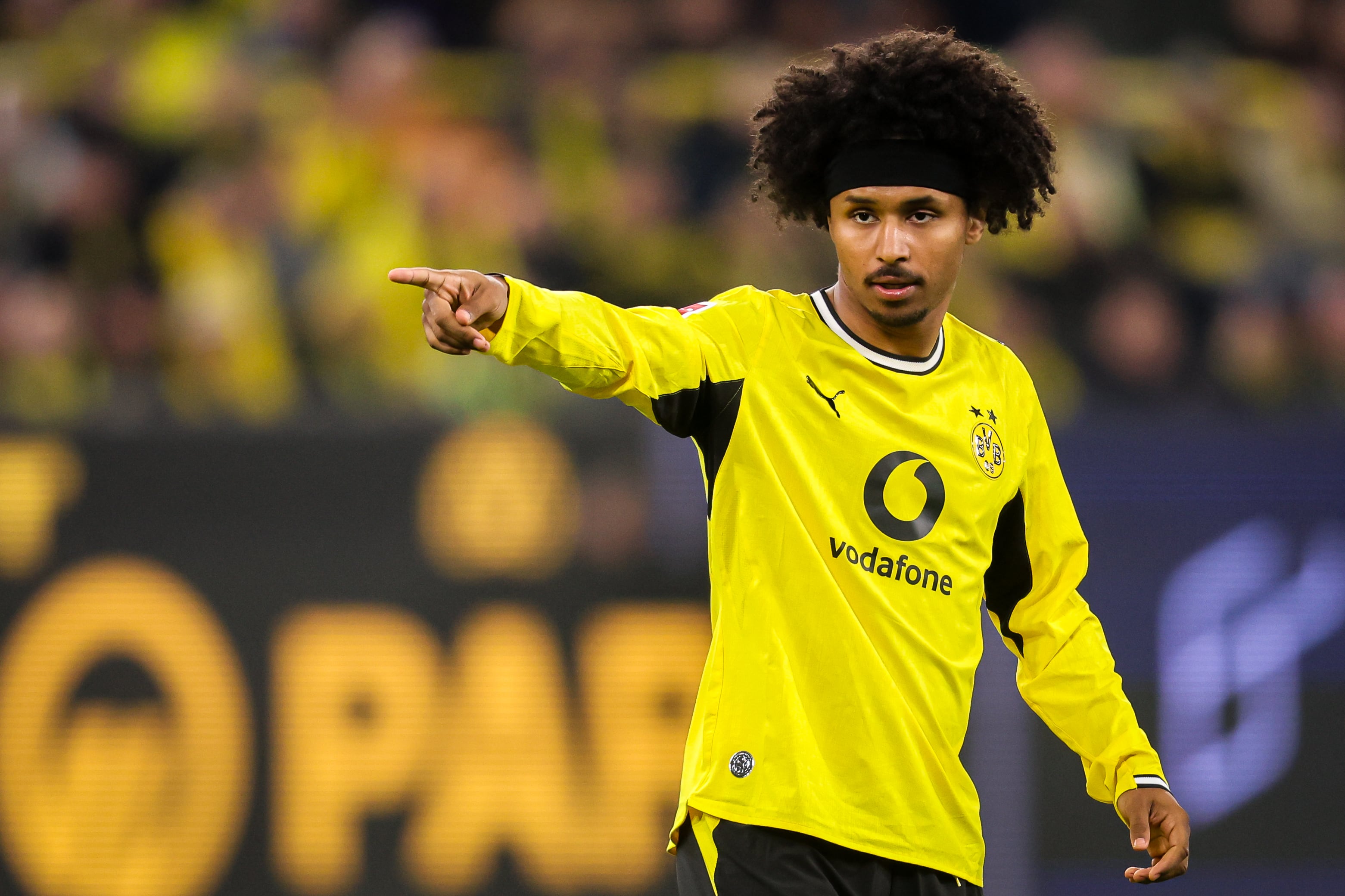 DORTMUND, GERMANY - MAY 8: Karim Adeyemi of Borussia Dortmund reacts during the Bundesliga match between Borussia Dortmund and Eintracht Frankfurt at Signal Iduna Park on May 8, 2026 in Dortmund, Germany. (Photo by Leon Kügeler/Getty Images)