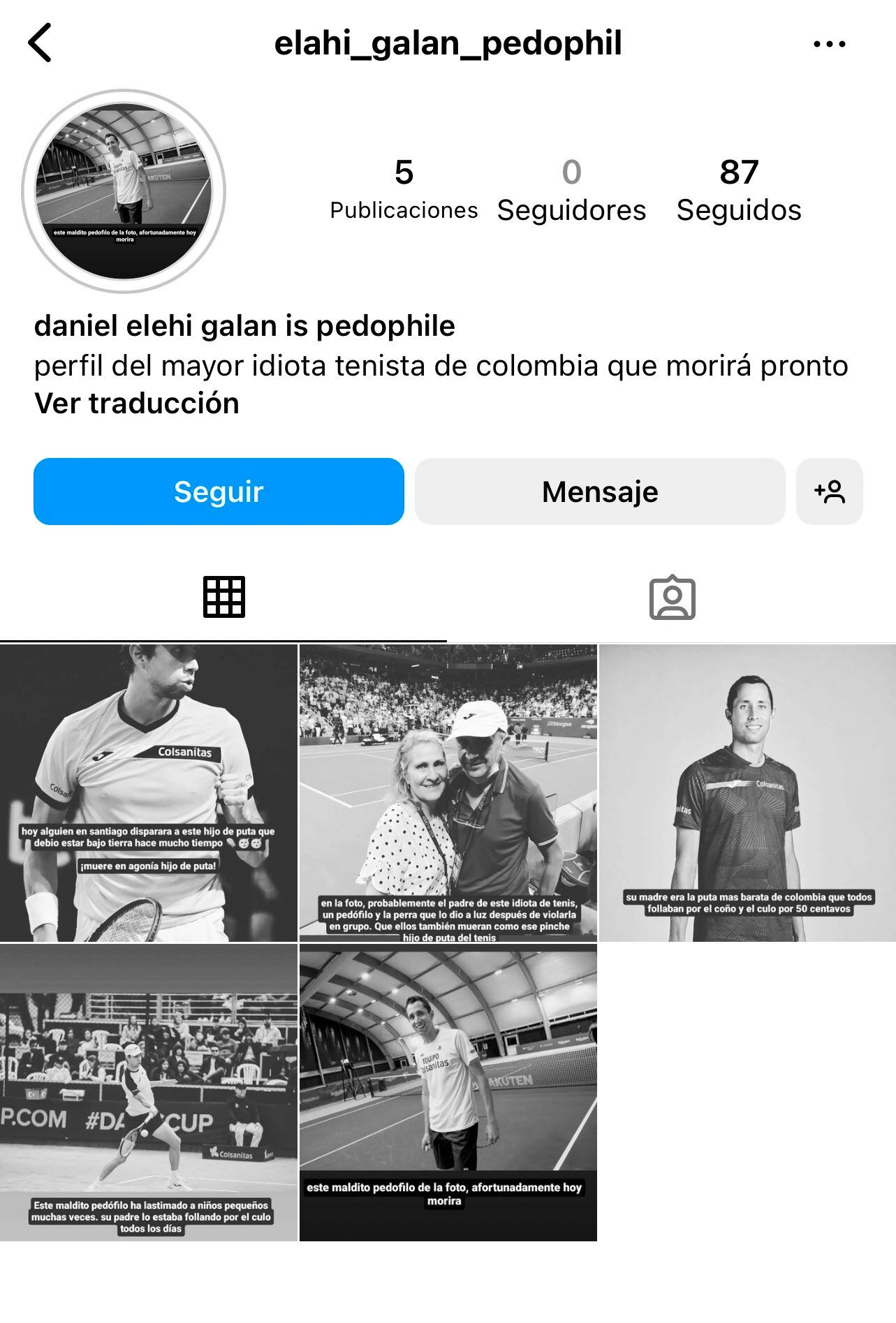 Desde este perfil anunciaron amenazas en contra del tenista colombiano Daniel Galán.