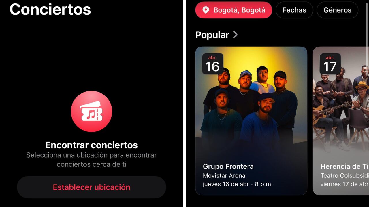 La función permite ver eventos próximos, junto con información clave y opciones para adquirir boletos.