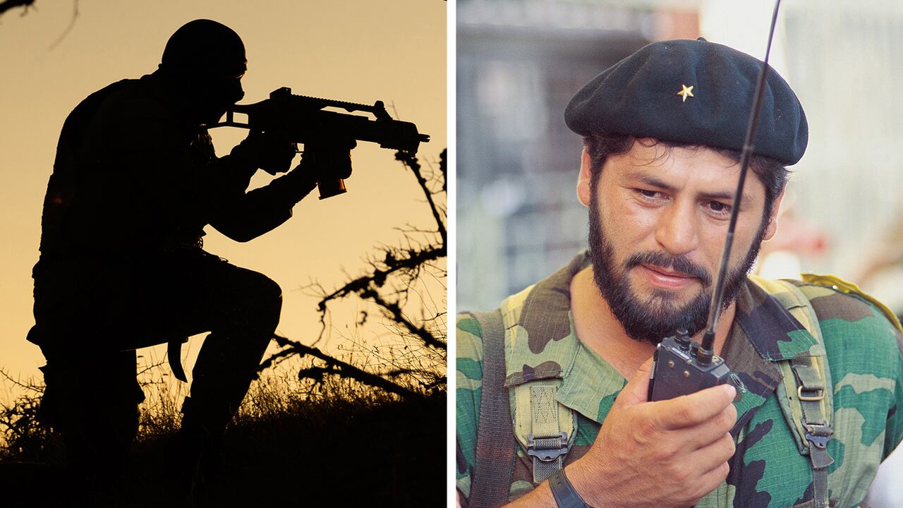 Henry Castellanos Garzon. "Romaña" hablando por radio. Foto: León Darío Peláez. Ene 99