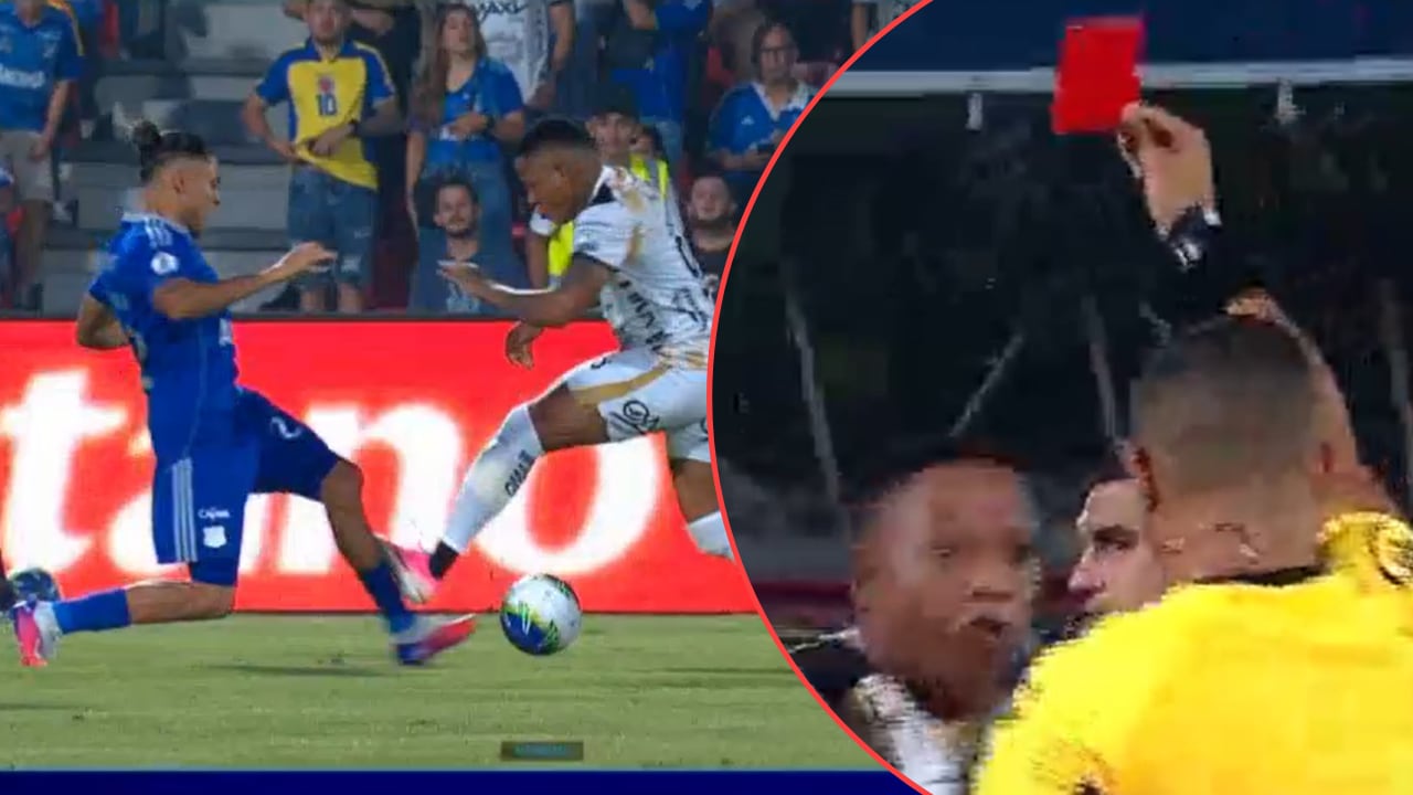 Jhon Vásquez, de Llaneros, se fue expulsado cuando corría el minuto 5 vs. Millonarios en Liga BetPlay