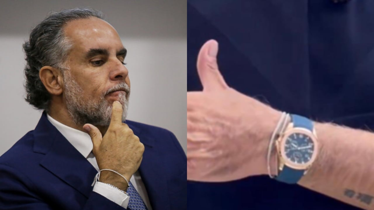 El ministro Armando Benedetti y el reloj objeto de controversia.