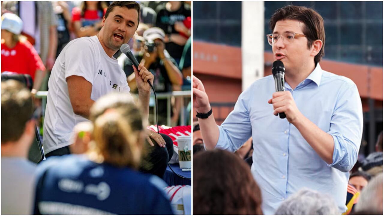 Charlie Kirk y Miguel Uribe Turbay, líderes políticos asesinados en Estados Unidos y Colombia, respectivamente.