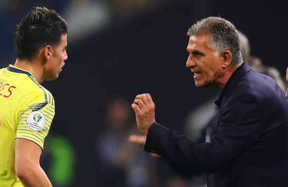 James Rodríguez y Carlos Queiroz durante la Copa América 2019