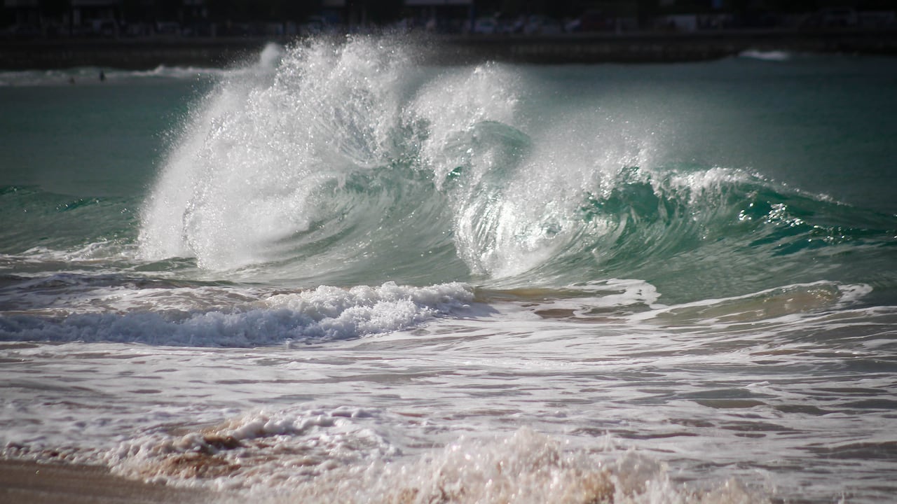 Ola rompiendo en la orilla de la playa.