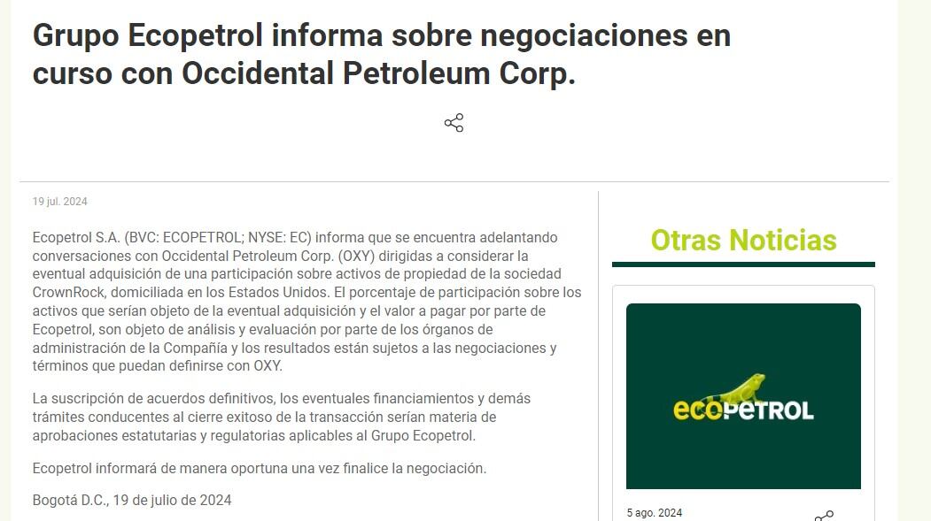 Interés Ecopetrol CrownRock