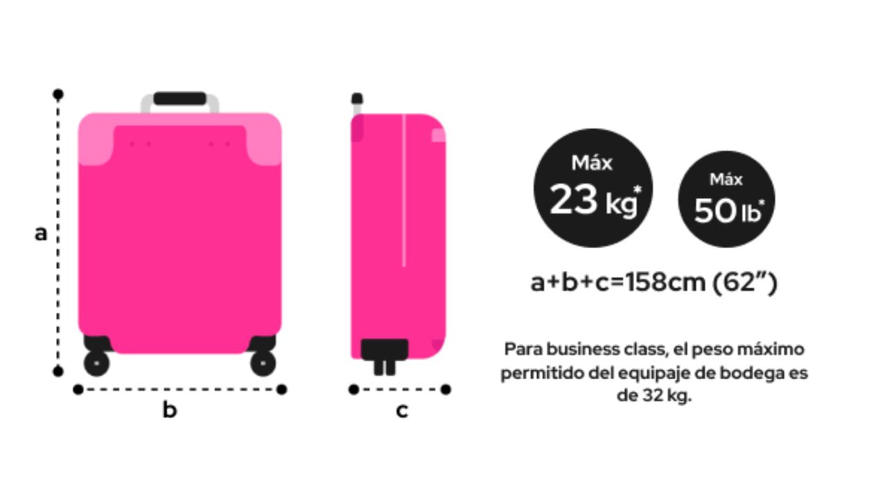 Peso y medidas de la maleta de bodega.