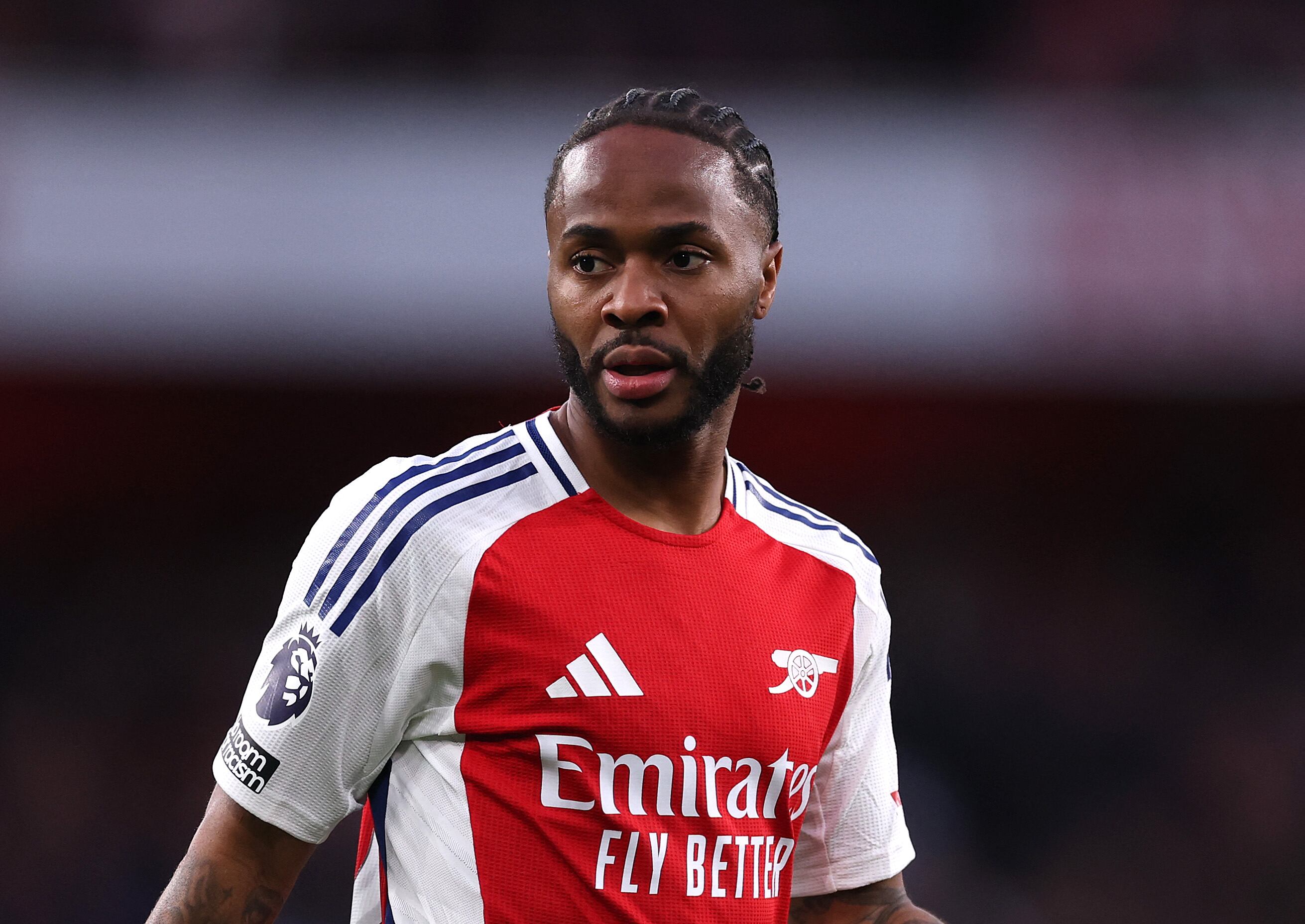 LONDON, ENGLAND - APRIL 23: Raheem Sterling of Arsenal reacts during the Premier League match between Arsenal FC and Crystal Palace FC at Emirates Stadium on April 23, 2025 in London, England. (Photo by Ryan Pierse/Getty Images) (Photo by RYAN PIERSE / GETTY IMAGES EUROPE / Getty Images via AFP)