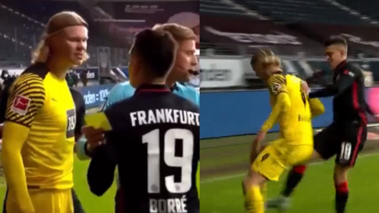Erling Haaland y Rafael Santos Borré. Captura de pantalla.