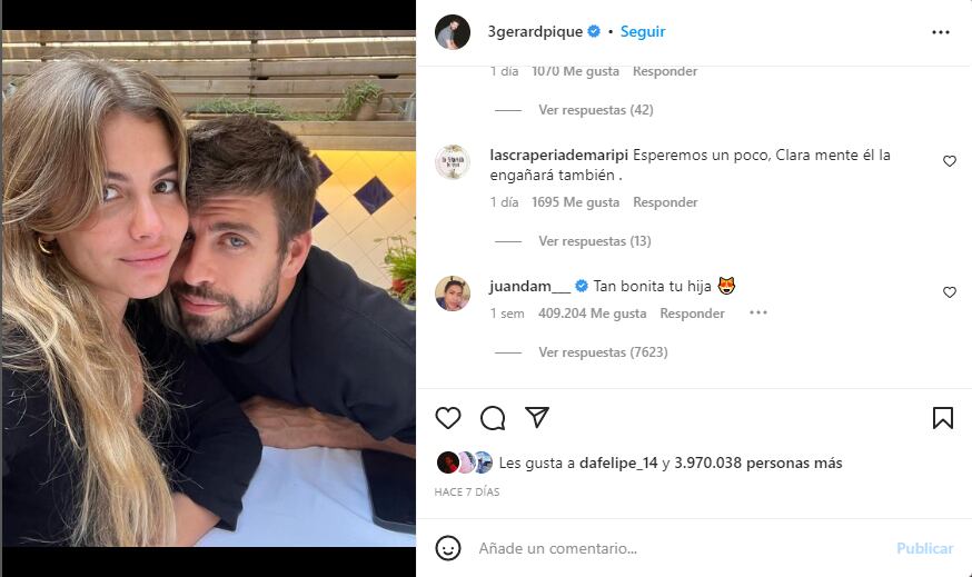 foto de Clara Chía y Gerard Piqué es comentada por Juanda