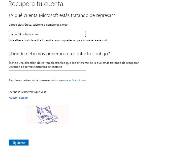 Recuperación cuenta de Hotmail.