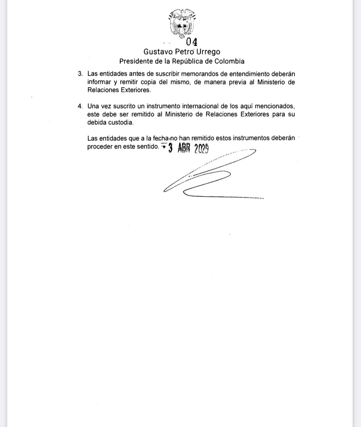 Directiva presidente Gustavo Petro - Cancillería