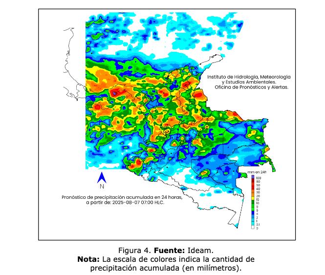 Pronóstico Ideam jueves 7 de agosto de 2025