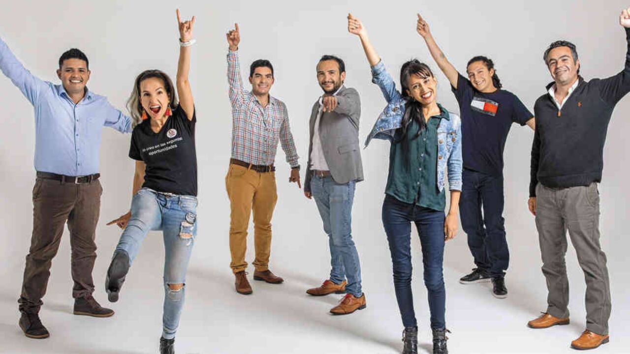 De izquierda a derecha: Juan José Montero, fundador de PCI; Camila Cooper, cofundadora de Fruto Bendito; Eduardo Ospina, fundador de Solenium; Sebastián Cuéllar, representante de Ubits; Linda Castro y Jeisson López, cofundadores de Guio y Javier Oramas, de Soluciones Tecnológicas Ambientales.